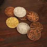 Viking Leather Pouch with coins. Windlass. Monedas Vikingas. Mart